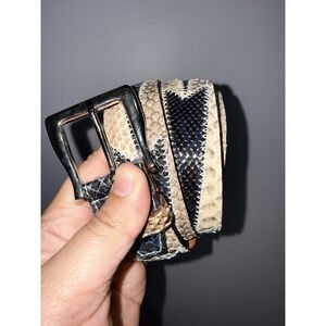 Le Torri Belt S.Gimignano Snake Skin Python Tan Blue Silver Buckle Italy 40" L